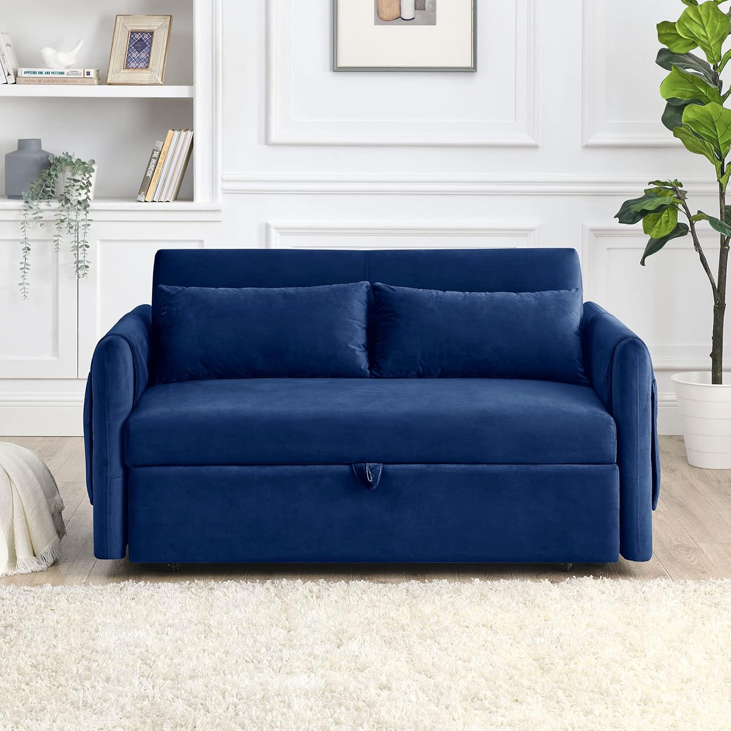 Ucloveria Sleeper Sofa Couch w/Pull Out Bed, 55" Modern Velvet Convertible Sleeper Sofa Bed, Small Love seat Sofa Bed w/Pillows & Side Pockets for Small Space, Living Room, Apartment
