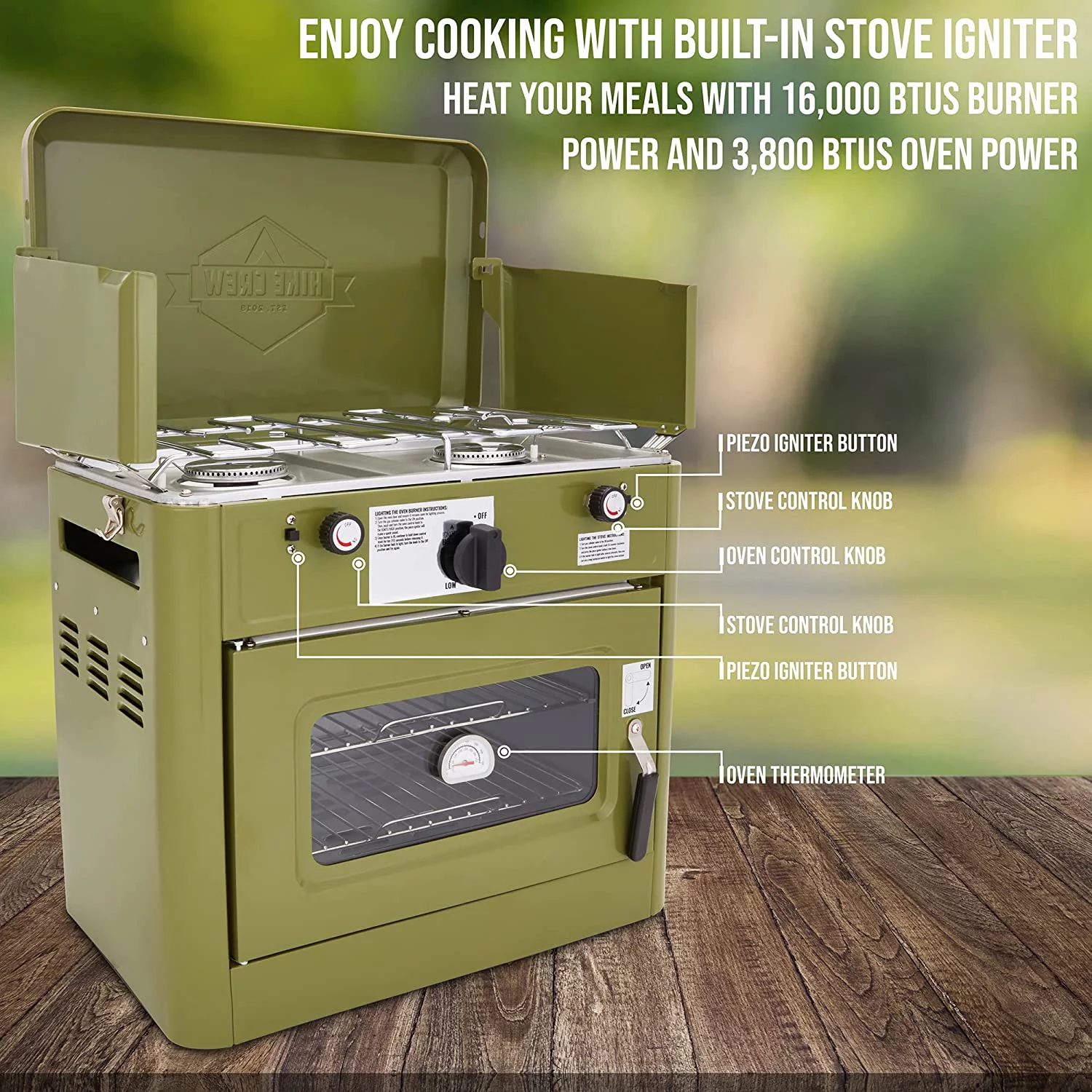 Hike Crew Outdoor Gas Camping Oven W/Carry Bag, 2 Burner Portable Propane-Powered Stove