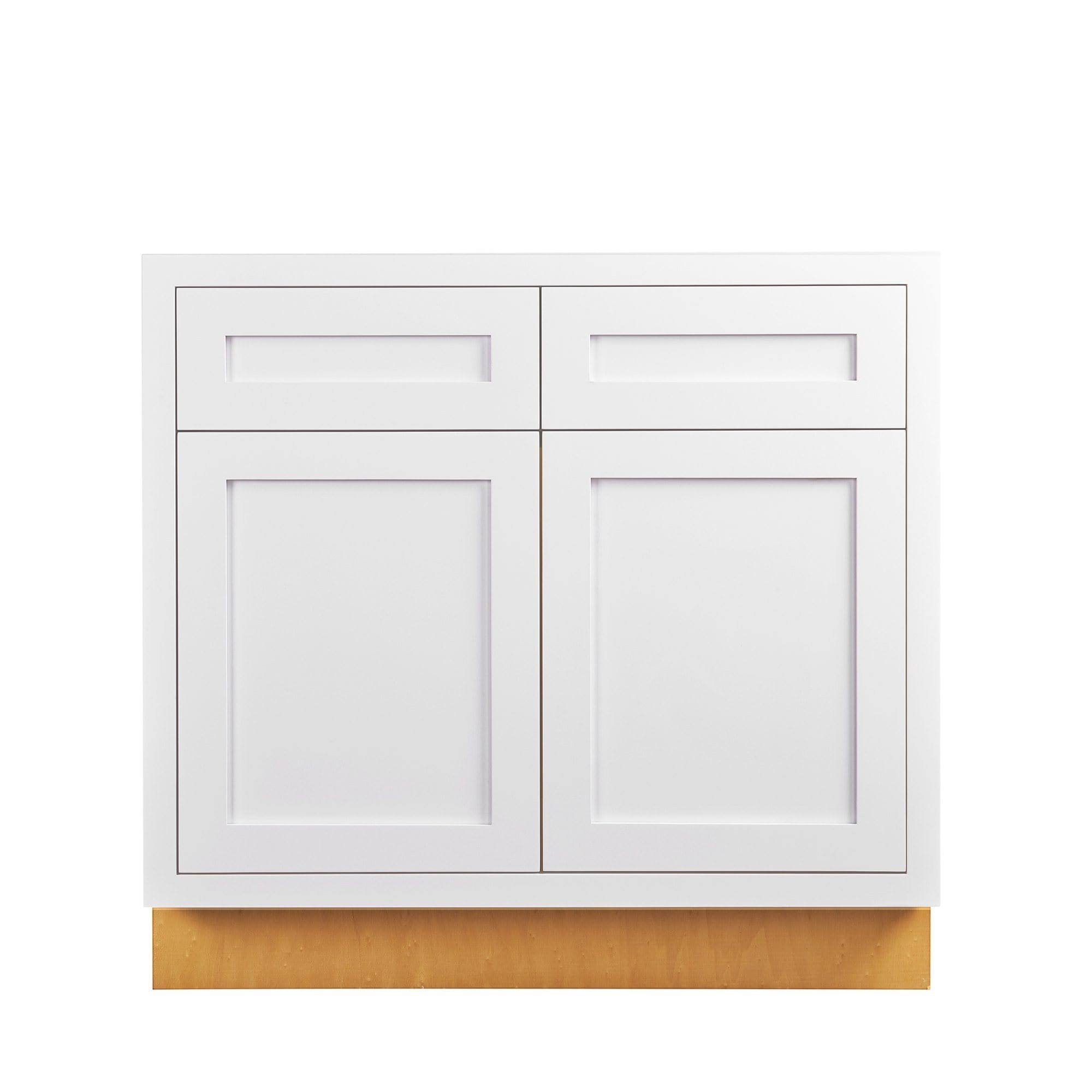 RTA Wholesalers 33 inch Wide Sink Base Kitchen Cabinet Snow White Inset Shaker - Double Door with False Front Drawer - Unassembl