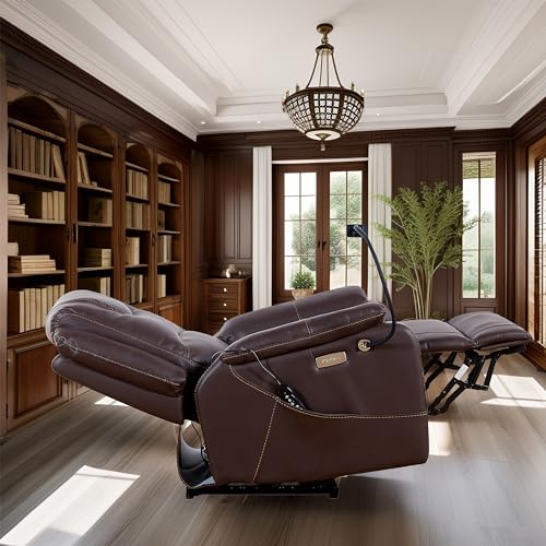 Power Zero Gravity Chair: Electric Recliner with Heat and Massage, Phone Holder for Living Room, Side Pockets, OKIN Motor, USB Port - Scratch Resistant Eco Leather Reddish Brown