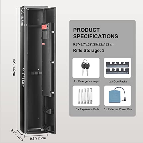 VEVOR 6-8 Rifles Gun Safe, Rifle Safe with Fingerprint & Digital Keypad Lock, Gun Storage Cabinet for Shotguns with Built-in Storage Locker, Removable Storage Shelf for Home Long Gun and Pistols