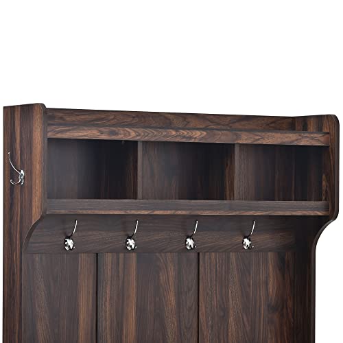 Hall Tree with Bench and Shoe Storage, Entryway Bench with Coat Rack and 6 Hooks，3 in 1 Design，Hall Shoe Storage,Storage Bench, Mud Room Storage Furniture for Entrance and Hallway,White