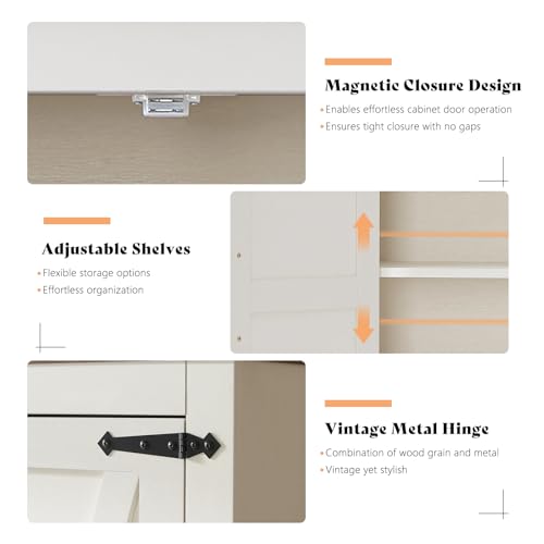 AMERLIFE 72" Tall Kitchen Pantry Storage Cabinet, Farmhouse Food Pantry Cabinet for Kitchen, Dining Room, Living Room, Adjustable Shelves and Drawer, White