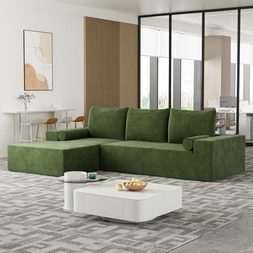 OUYESSIR L-Shape Modular Sectional Sofa Couch Set, 105" Modern Chenille Minimalist Couch, Upholstered Corner Cloud Sofa Sleeper for Living Room, Bedroom, 2 PC Free Combination, Beige White