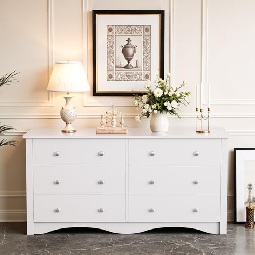 JUMMICO Dresser for Bedroom, 6 Wood Dresser Drawers, Wide Chest of Drawers, Storage Tower Unit, Modern Design for Bedroom, Living Room, Hallway, Entryway (Dark Brown)