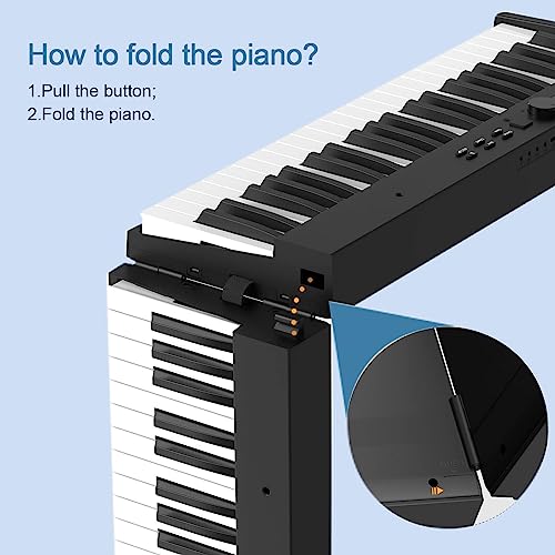 Veetop 88 Key Keyboard Piano Folding Piano with Full Size, Electric Piano Wood Grain Touch Sensitive Keyboard with Bluetooth MIDI Portable Digital Piano for Beginners and Travel (White)
