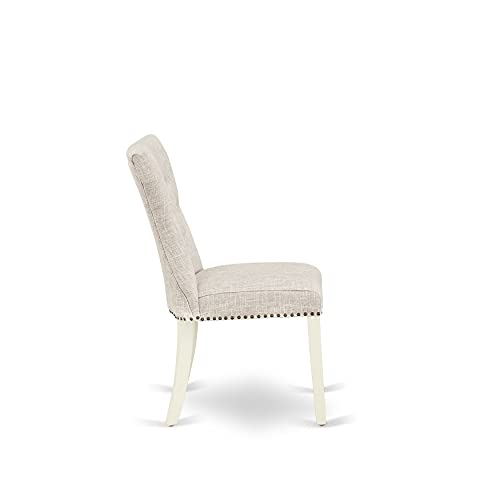 East West Furniture V-Style 7 Piece Set Consist of a Rectangle Dining Room Table with V-Legs and 6 Doeskin Linen Fabric Upholstered Chairs, 36x60 Inch, V096GA235-7