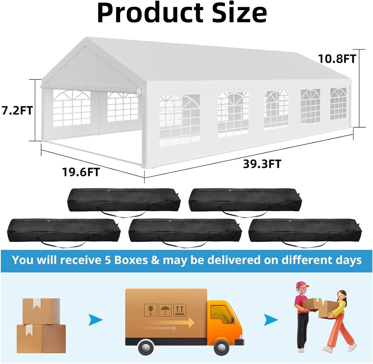 20x40 FT Party Tent Heavy Duty Wedding Canopy with White Large Roof, Detachable Sidewalls, and 3 Storage Bags, Outdoor Party Canopy for Wedding Parties, Outdoor Events, and Camping
