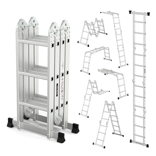 LUISLADDERS 15.5FT Folding Ladder Multi-Purpose Aluminium Extension 7 in 1 Step Heavy Duty Combination EN 131 Standard