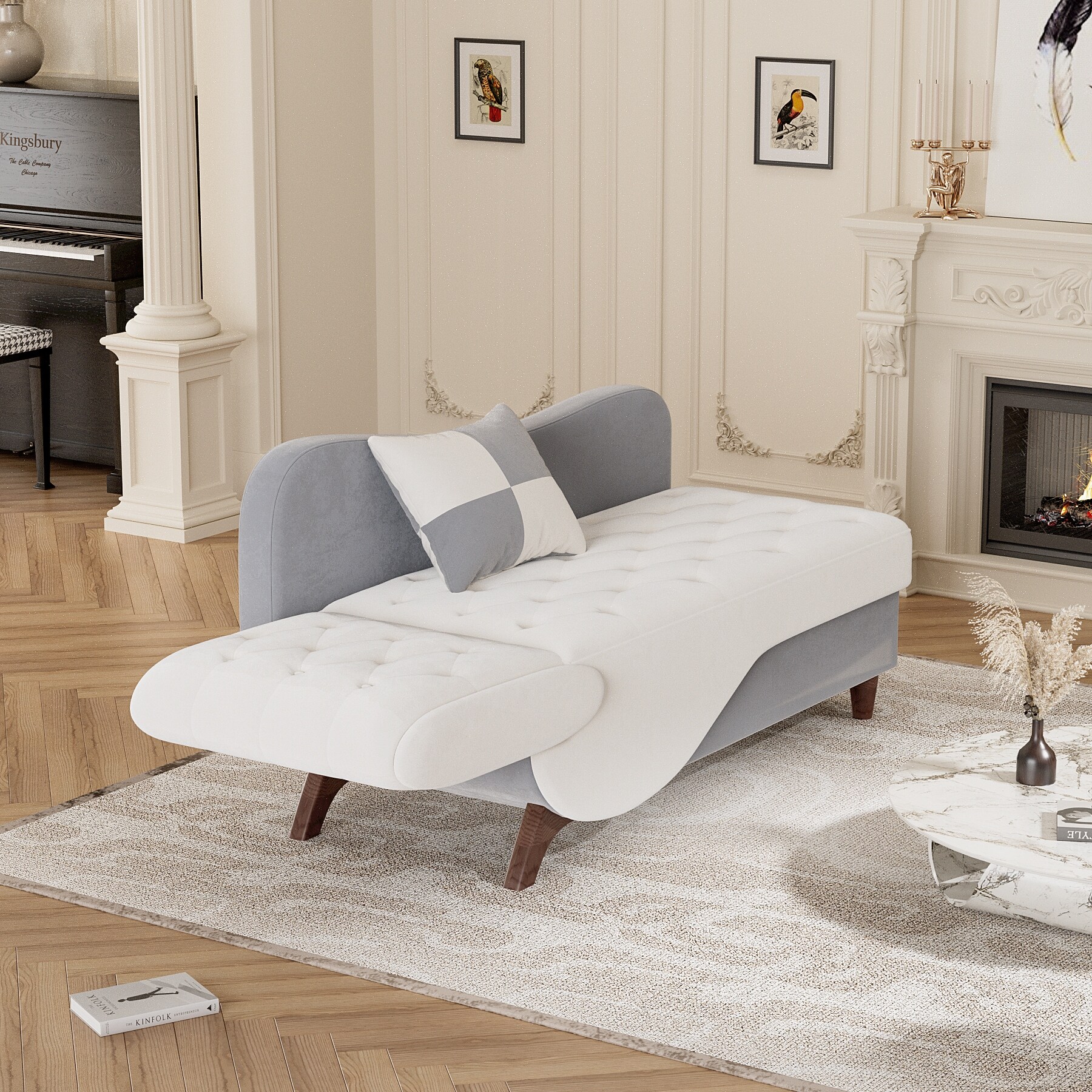 Ouyessir Upholstered Storage Chaise Lounge Chair with Left Armrest & Lumbar Pillow White