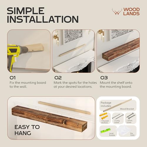 Woodlands-USA 72 Floating Fireplace Mantel Wood Shelf - Rustic Mantels For Over Fireplace, 72 Inches Wall Mounted Handcrafted Mantle Shelf, 72 X 8 X 5 Fireplace Mantel Shelves, Farmhouse Charcoal Gray