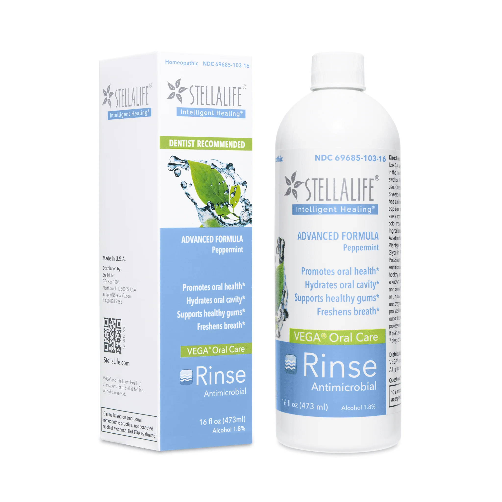 StellaLife VEGA Oral Care Peppermint Rinse: Dry Mouth Mouthwash, Daily Dental Hygiene