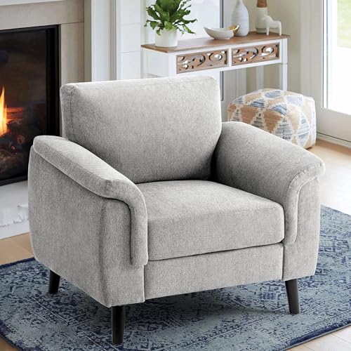 CDCASA Oversized Accent Chair,Chenille Fabric Mid Century Modern Chair, Comfy Upholstered Armchair Reading Chairs Single Sofa Chairs with Wood Legs for Bedroom Living Room, Blue, 2PCS
