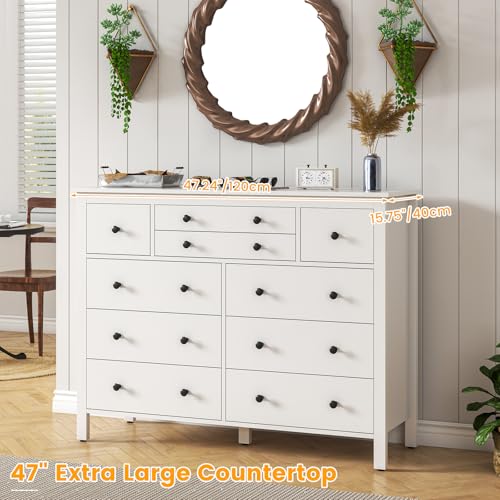 10 Drawer Large Black Dresser for Bedroom, 47.2" Long Chest of Drawers with Deep Drawers, Modern Wooden Storage Dresser for Closet, 36.2" Tall TV Stand for Living Room, Hallway, Entryway