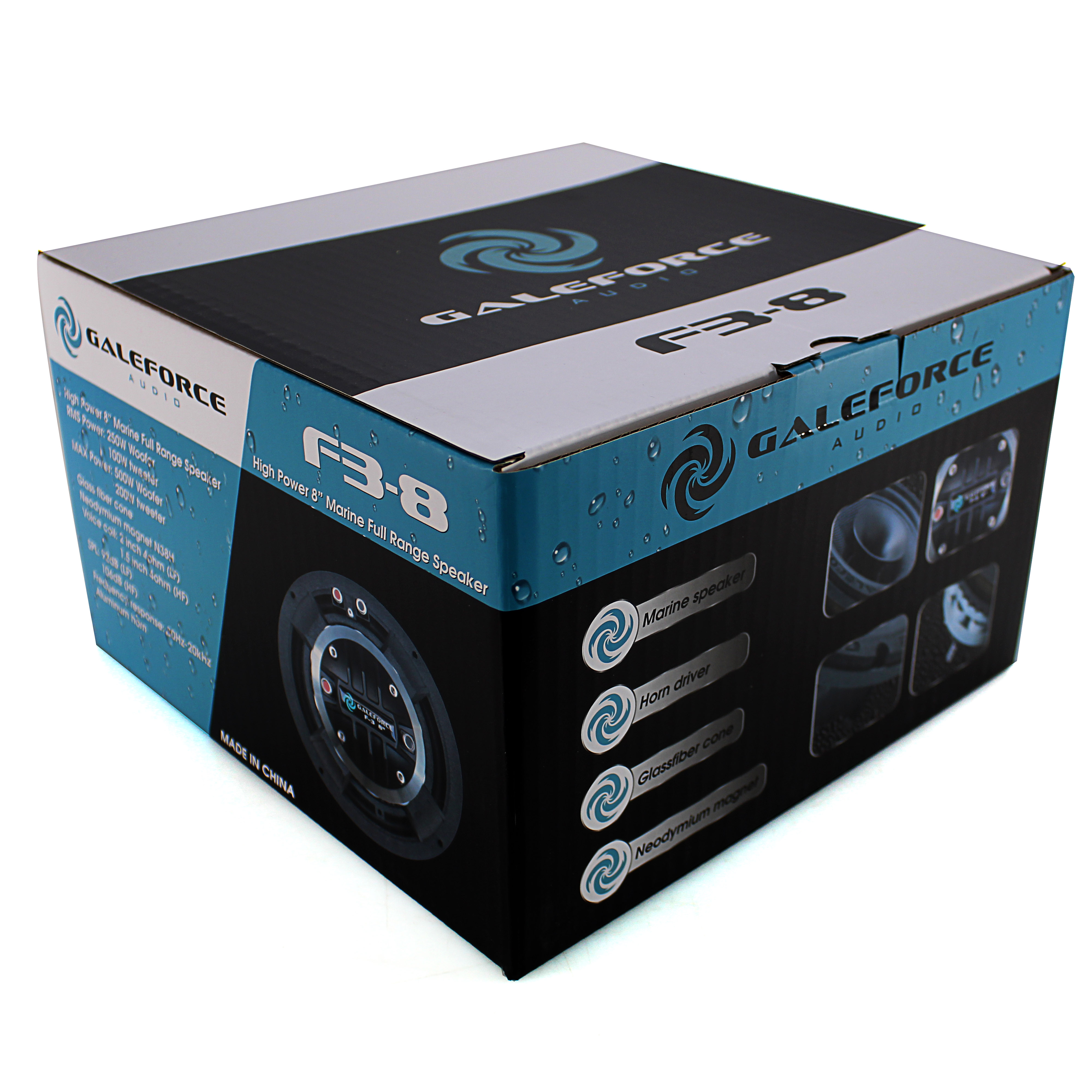 Galeforce F-3 Pro Audio 2-way Marine Grade Speaker 8" 450W RMS With Horn 4ohm