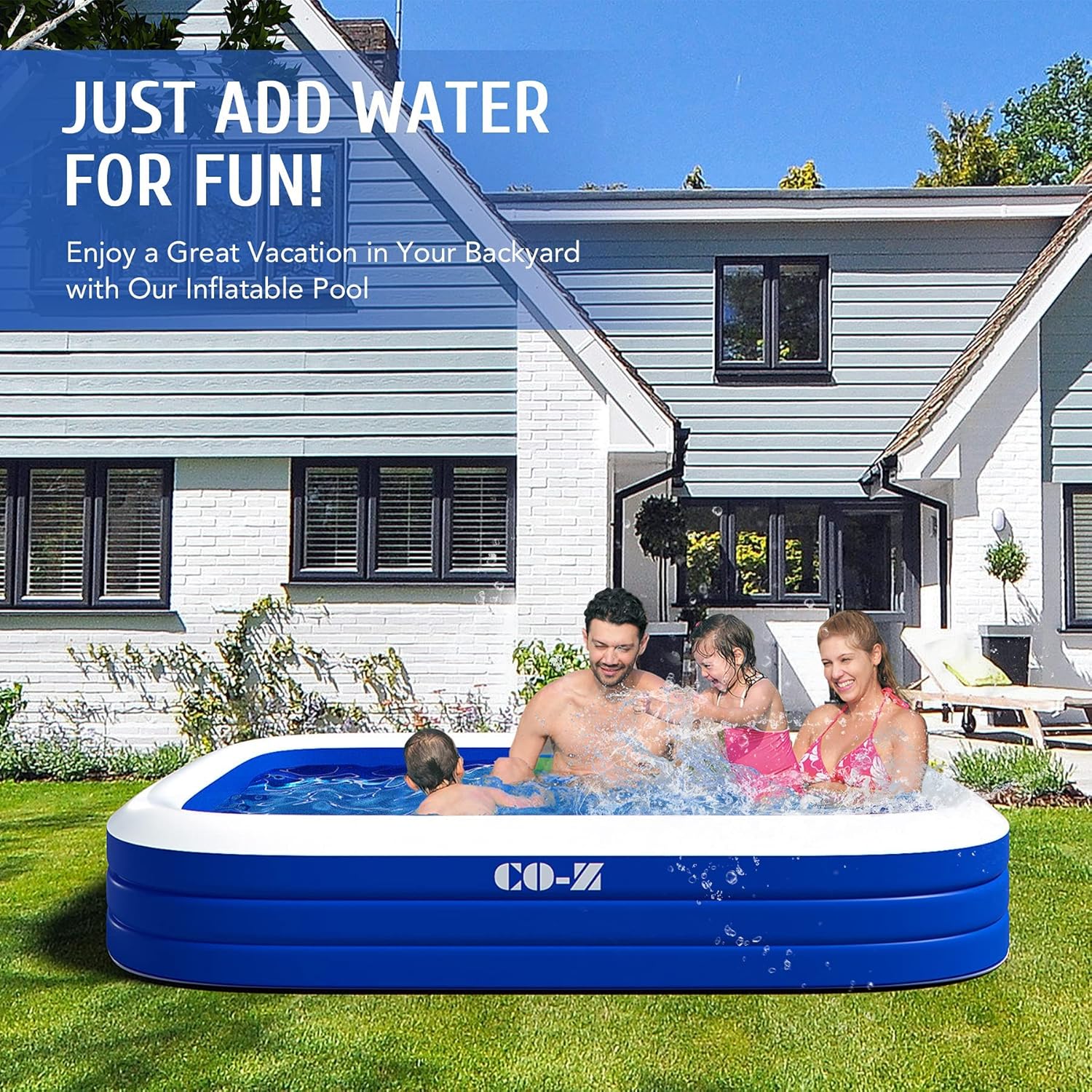 CO-Z Inflatable Swimming Pool with Pump, 120" X 72" X 22" Blow Up Family Swimming Pool, Above Ground Swimming Pools for Kids and Adults, Large Kid Pools for Backyard, Giant Inflatable Pool, Blue