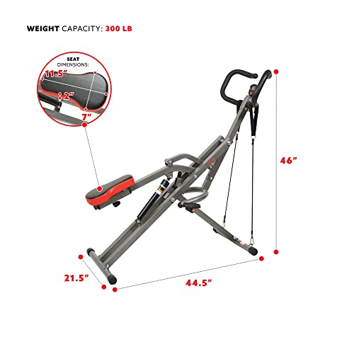 Sunny Health & Fitness Row-N-Ride PRO, Full Body Combo Squat Machine w/Optional Resistance Band, Easy Setup Ab Workout Exercise Equipment for Home, Whole Body Cardio, Optional SunnyFit App Connection