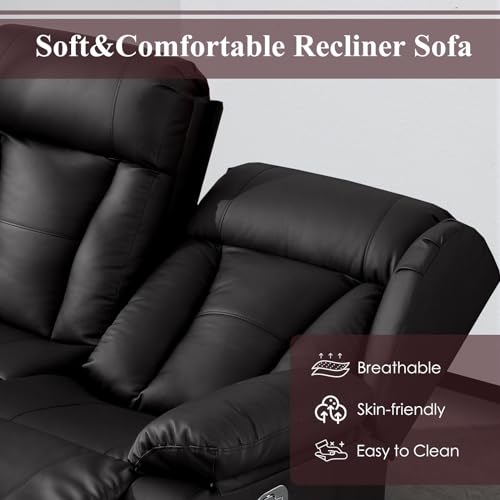 58.3" RV Loveseat Recliner Sofa - Home Theater Seating with Side Pockets for Living Room, Manual Double RV Recliners for Travel Trailers (Brown, Loveseat)