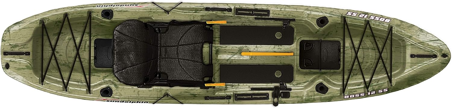 Boss 10 SS Fishing Kayak - Sit On Top Fishing Kayak - One Person Angler Kayak - 3 Fishing Rod Holders - Fishing Gear Tracks - Includes Paddle - 12 ft - Grass