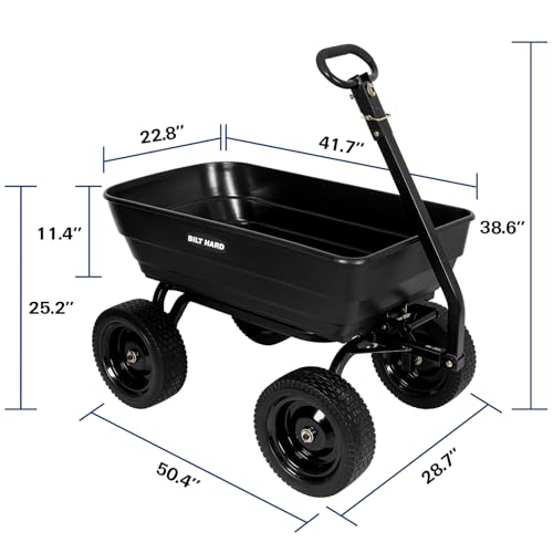 BILT HARD Poly Garden Dump Cart 1200 lbs with No Flat Tires, Quick Release, 2-in-1 Convertible Handle, 7 Cu Ft Dump Wagon Heavy Duty for Yard, Outdoor
