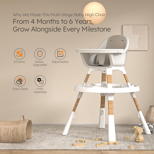 Baby High Chair, 8 in 1 Convertible Highchair with Activity Center, Adjustable Growing High Chairs for Babies and Toddlers with Removable Tray, Khaki
