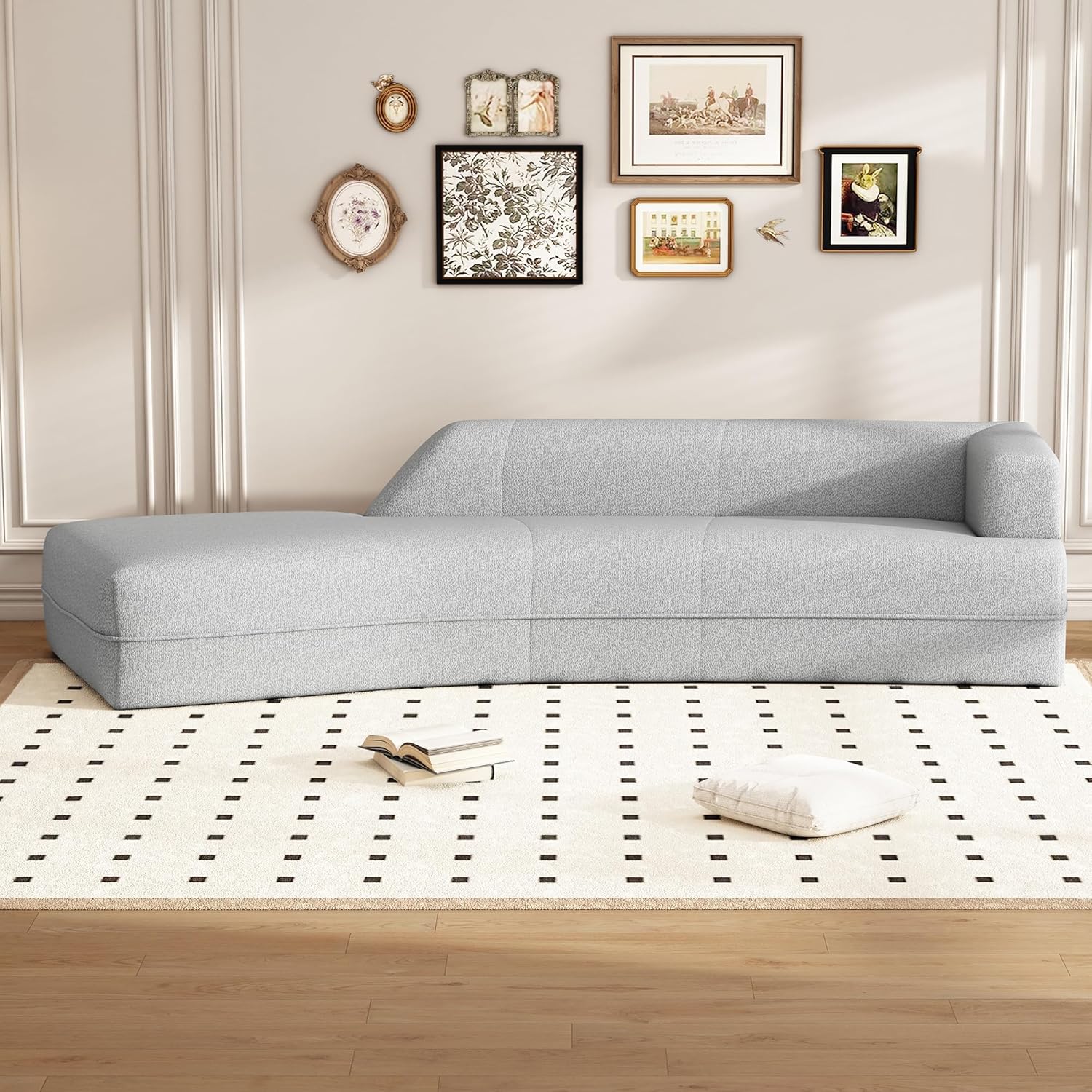 GNIXUU 109.4" Modern Cloud Curved Sofa, Upholstery Boucle Chaise Lounge Sofa, Comfy Deap Seat Sectional Couch with Left Arm Facing for Living Room, Apartment.(Gray)