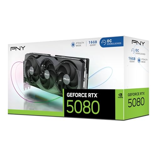 PNY NVIDIA GeForce RTX™ 5080 16GB ARGB Overclocked Triple Fan Graphics Card (DLSS 4, PCIe® 5.0, HDMI®/DP 2.1, 2.9-Slot, Epic-X™ RGB Lighting)