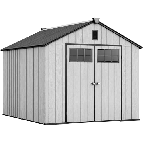 YITAHOME 8x6.2FT Outdoor Storage Shed w/o Floor, All-Weather Plastic Shed with Lockable Doors, Window & Vents, Plastic Tool Shed for Backyard, Patio, Poolside, Lawn, Gray