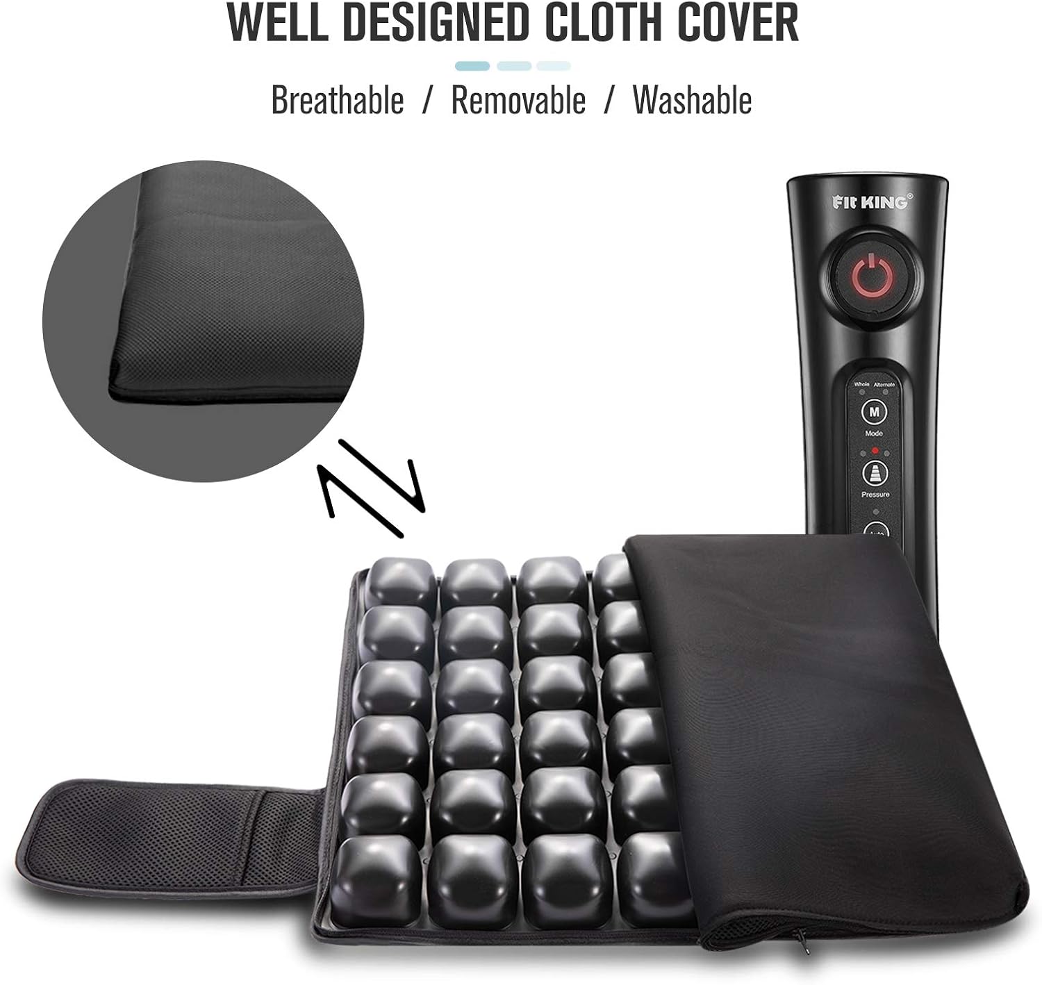 FIT KING Rechargeable Electric Inflatable Air Seat Cushion with Massage Mode for Wheelchair Office Chair and Car Seat FT-039A