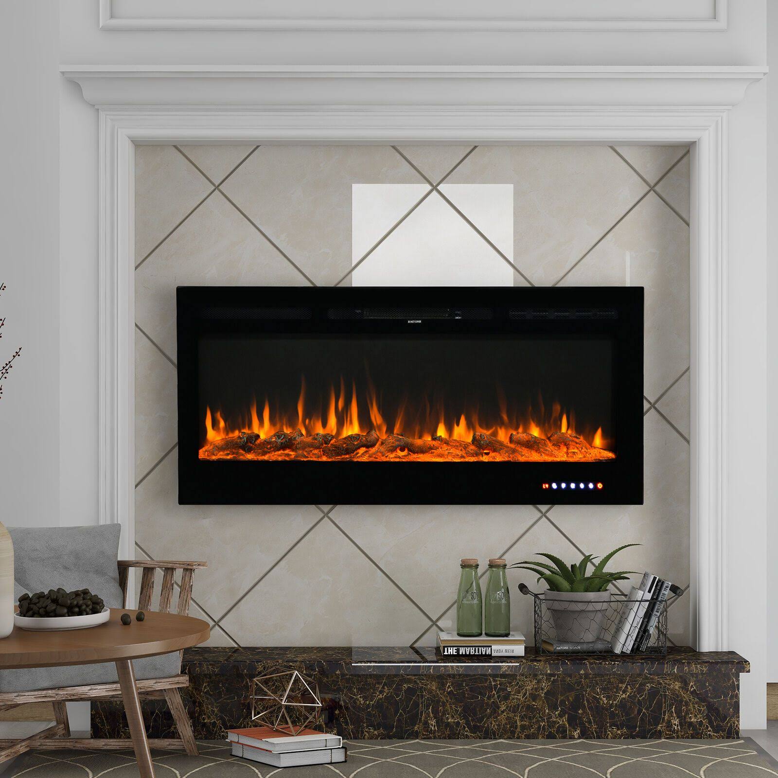 Electric Ultra Thin Wall Mounted Recessed Fireplace - 50-Inch