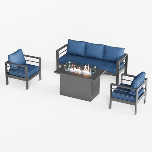 UDPATIO 8 Piece Aluminum Patio Furniture Set, Oversized Modern Outdoor Furniture Set with Olefin Fabric Cushion for Patio Deck Backyard, Dark Grey(with Waterproof Covers)