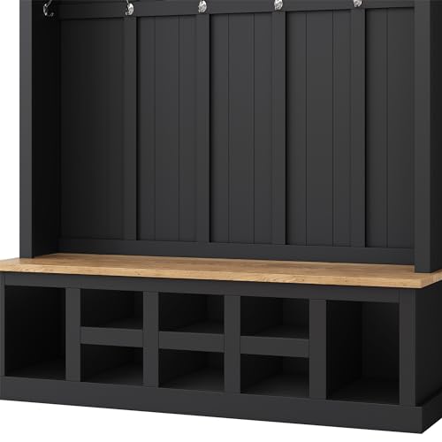 LUMISOL Wide Entryway Hall Tree with Storage Bench, 78''H Entryway Shoe Cabinet with Cube Storage, Hallway Coat Rack with 6 Hooks for Mudroom Living Room, Black