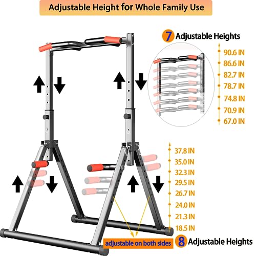 Foldable Power Tower Dip Station Pull Up Bar Station Adjustable Multifunction Fitness Tower Station Training Equipment Home Outdoor, Stable Triangular Structure