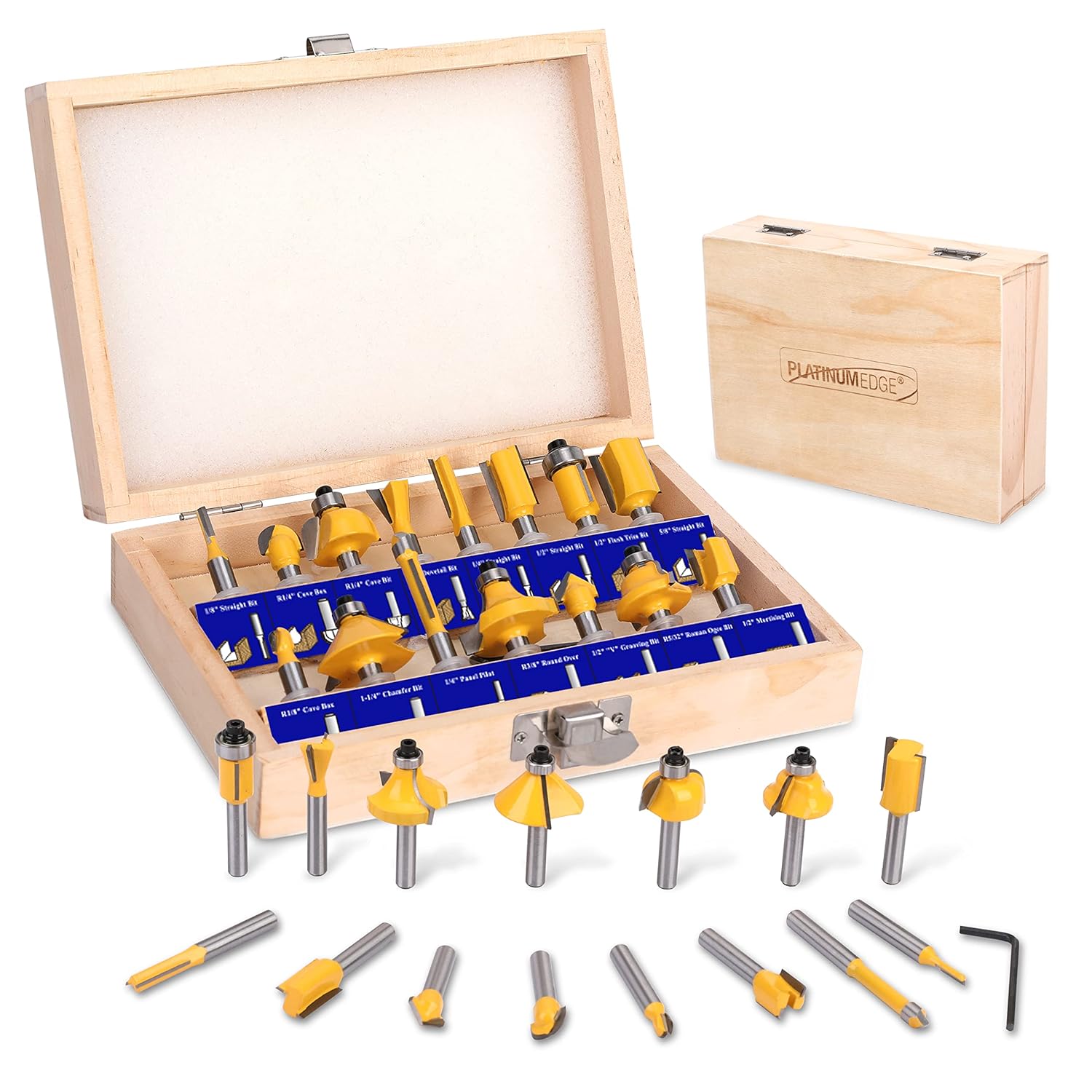 Platinumedge Router Bits Set, Tungsten Carbide Router Bits Set 1/4 Shank, Router Bit Kit for DIY, Woodworking Project, 35 Piece Set with Premium Aluminum Carry Storage Case