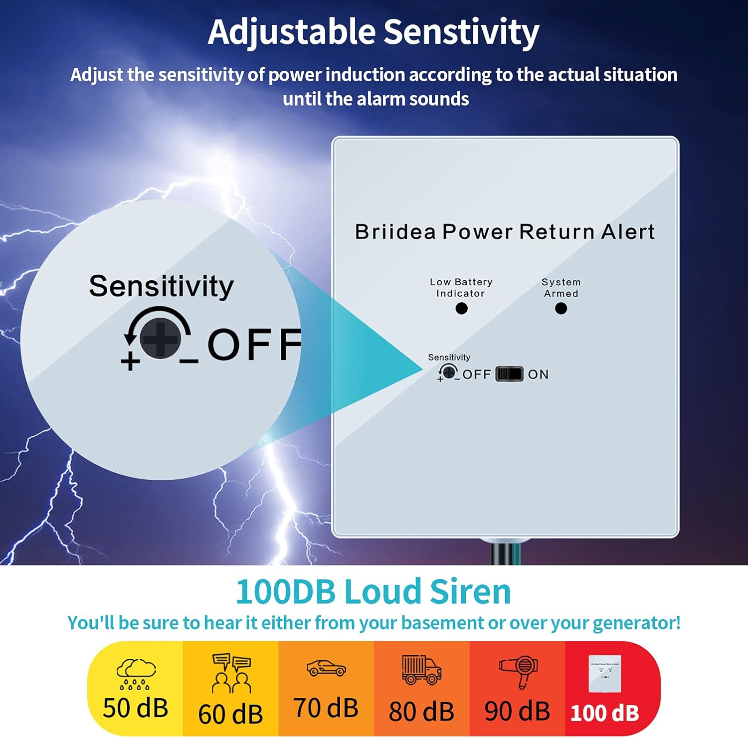briidea Power Return Alarm, Utility Power Back on Alert for Generator, Loud Siren with LED Indicator