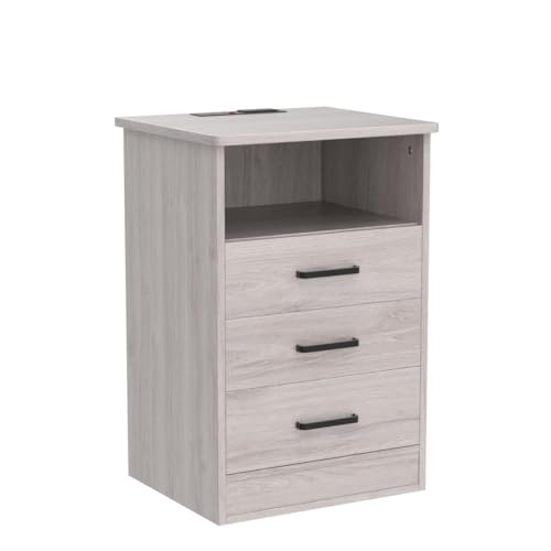 ADORNEVE Nightstands Set of 2, Grey Night Stands with Charging Station, Bedside Table with Drawers & USB Ports for Bedroom,Living Room