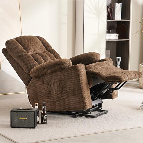Recliner Chair, Power Lift Chair for Elderly with Massage and Heating, Ergonomic Lounge Chair with 2 Cup Holders Side Pockets, Single Sofa with Remote Control USB Port for Living Room