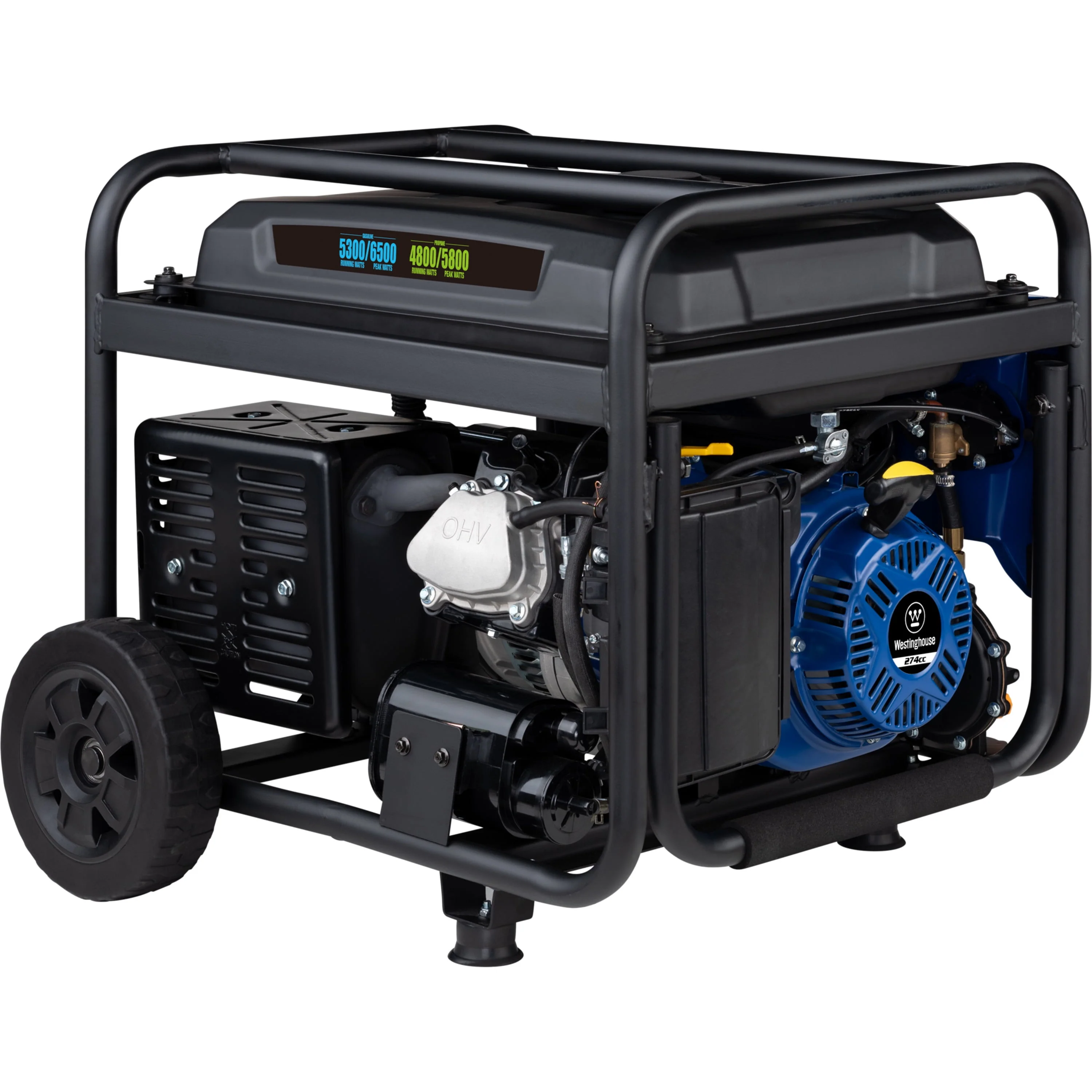 Westinghouse 6500 Peak Watt Home Backup Dual Fuel Portable Generator with CO Sensor and Wheel Kit