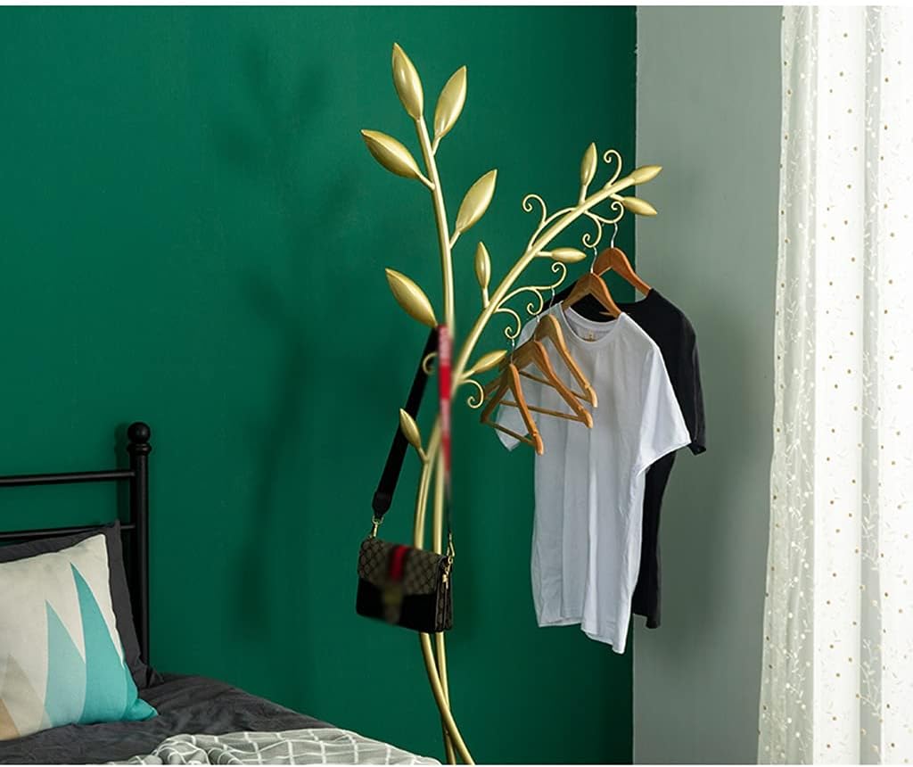 Household Floor-Standing Tree-Shaped Coat Shelf Modern Art Metal Hanger Bedroom Living Room Entrance Corner Coat Stand Wooden Coat Rack Standing Metal Coat Rack (Colo