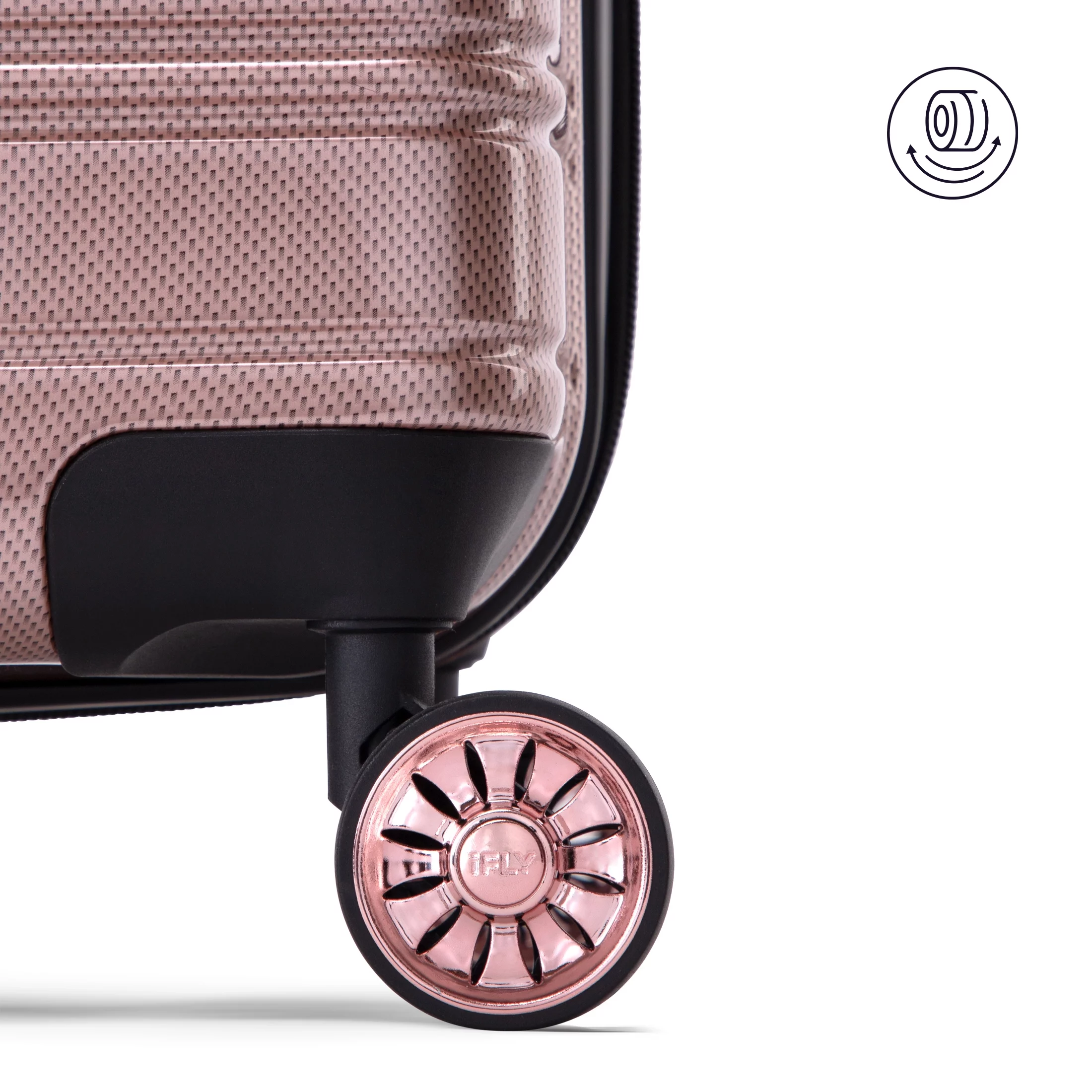 iFLY Hardside Luggage Fibertech 3 Piece Set, 20" Carry-on Luggage, 24" Checked Luggage and 28" Checked Luggage, Rose Gold
