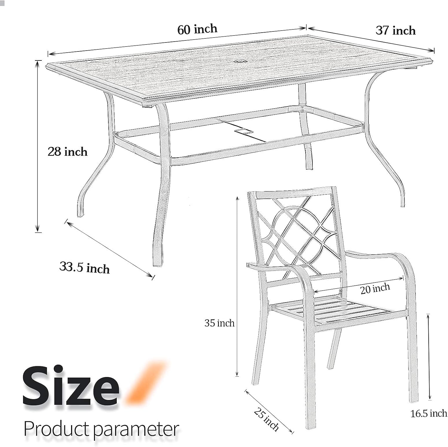 SUNCROWN 5-Piece Outdoor Wrought Iron Chairs and Table Patio Dining Furniture Set - 4 Stackable Metal Chairs and 1 Square Steel Slat Bistro Table with 1.57" Umbrella Hole for Backyard Garden Deck