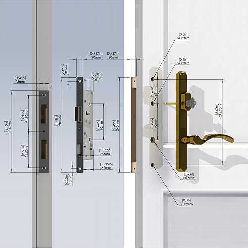 Hinged Patio Door Handle System Filled with Lever Handle Mortise Lock Set Universal Left and Right Entry Doors Handle （Brushed Nickel）