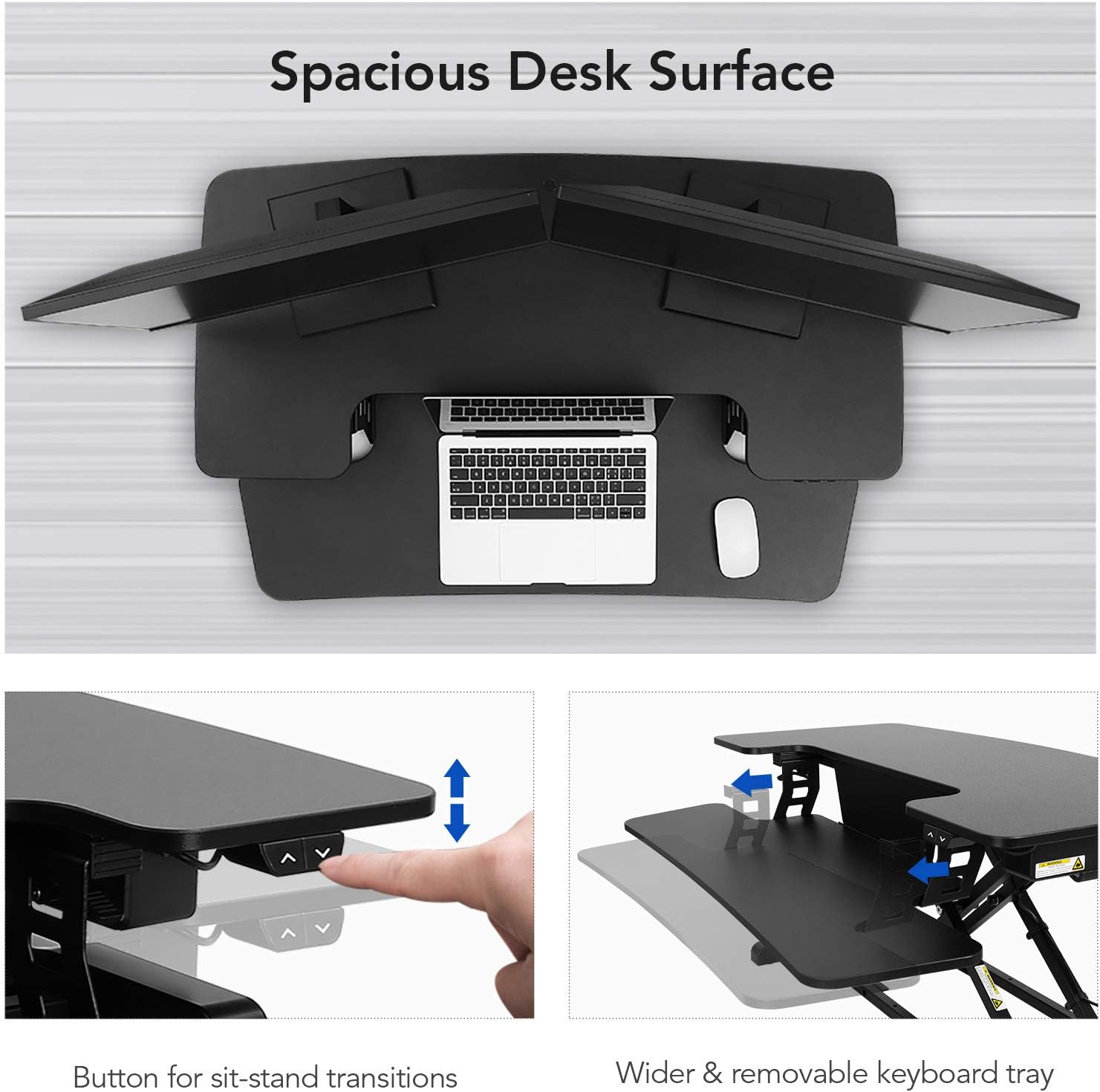FlexiSpot Motorized Standing Desk Converter 36" Wide Electric Stand up Desk Riser for Monitor and Laptop,Black Height Adjustable Desk for Home Office EM7MB