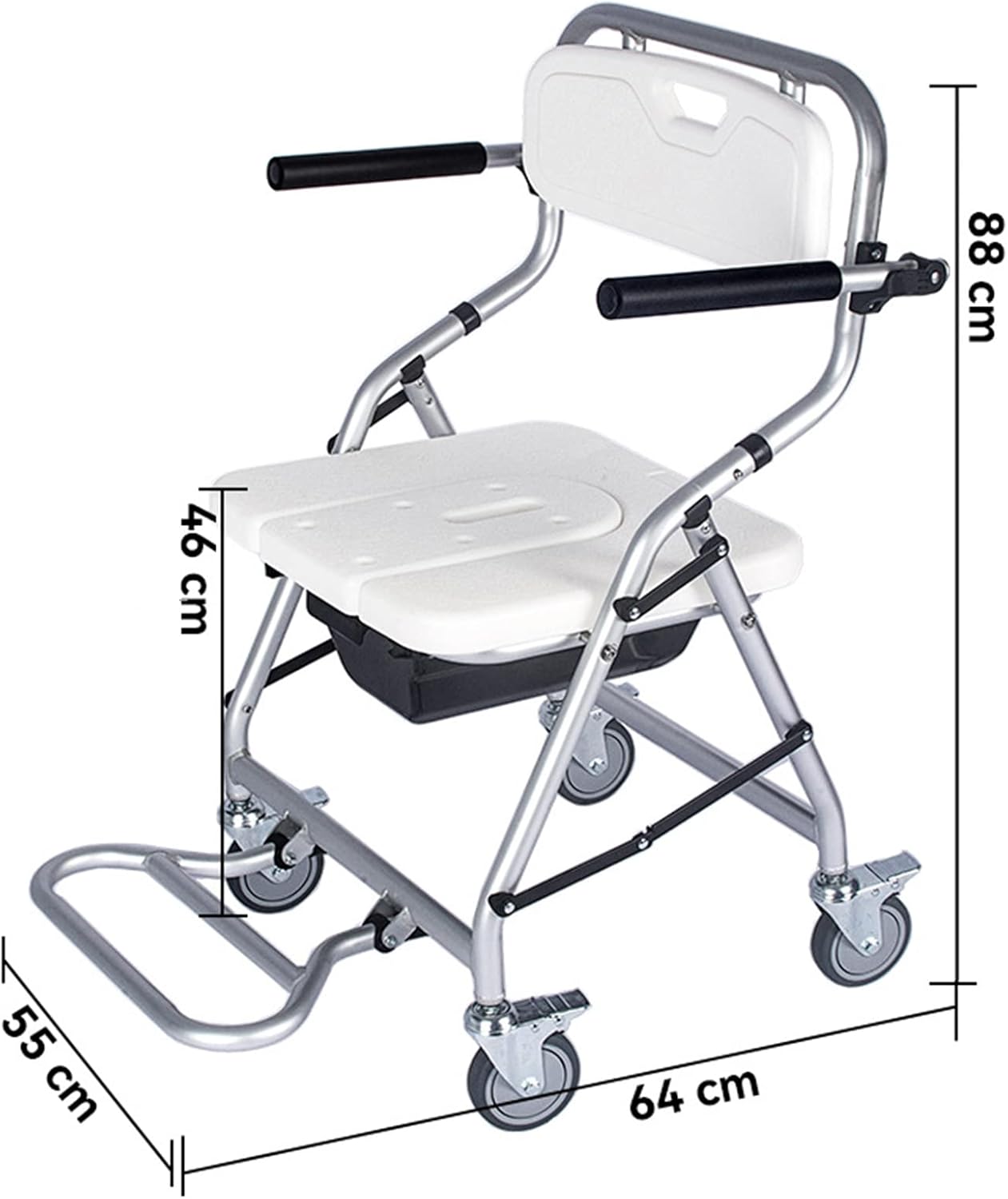 Shower Chair with Wheels and Footrest, Commode Wheelchair, Shower Wheelchairs for The Disabled, Commode Chair for The Elderly, Commode Toilet Chair with Wheels