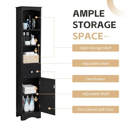 Tall Bathroom Cabinet,Narrow Storage Cabinet,Wooden Bathroom Cupboard with Door and Adjustable Shelf,Three Tier Shelves,Tall Slim Cabinet,Free Standing Linen Tower (Grey)