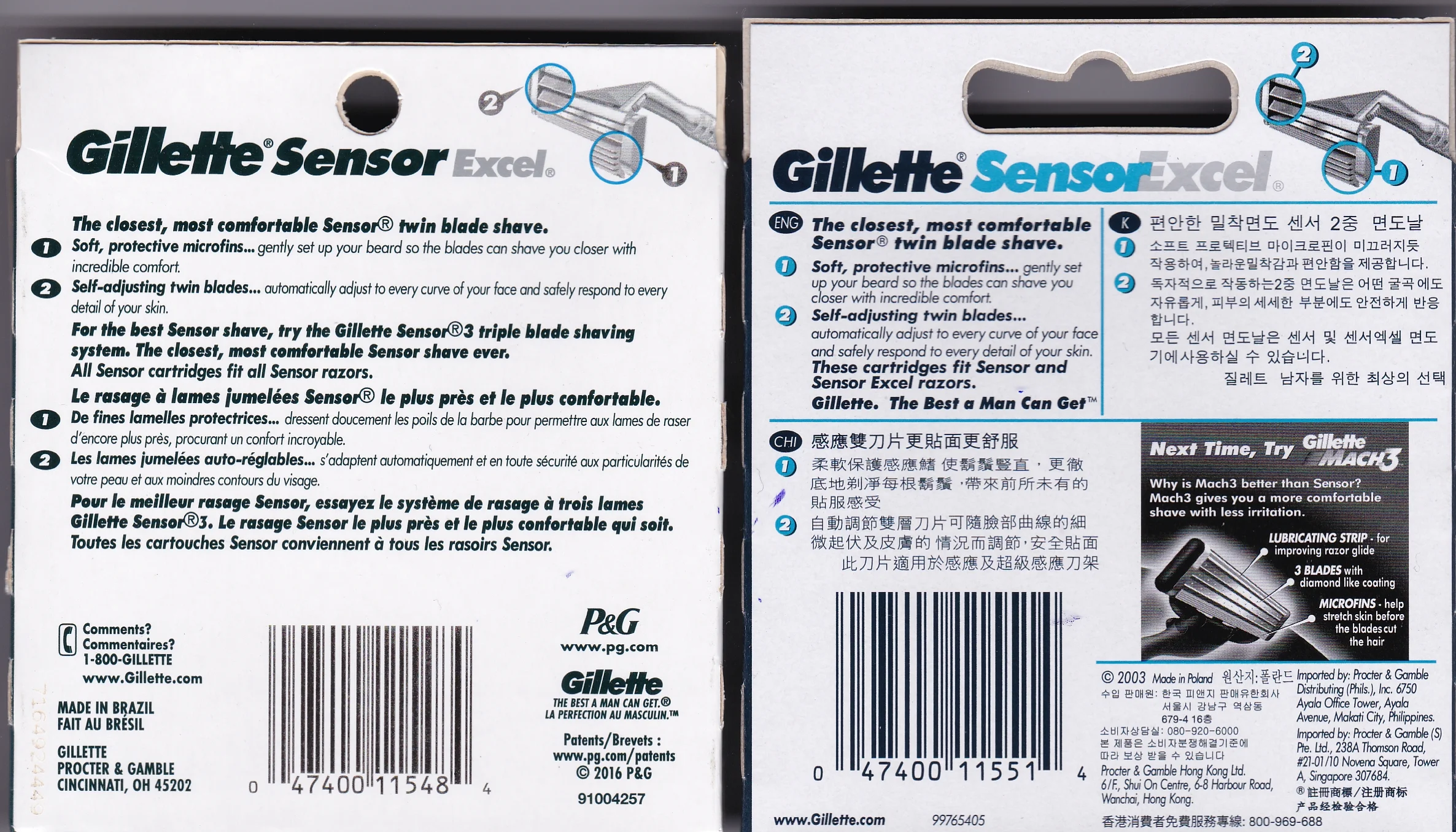Gillette Sensor Excel Refill Blade Cartridges, 10 Ct. (Pack of 10)