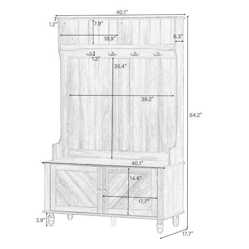Entryway Hall Tree with Storage Bench, Coat Hooks, and Shoe Organizer, Elegant Coat Rack Mudroom Furniture, White