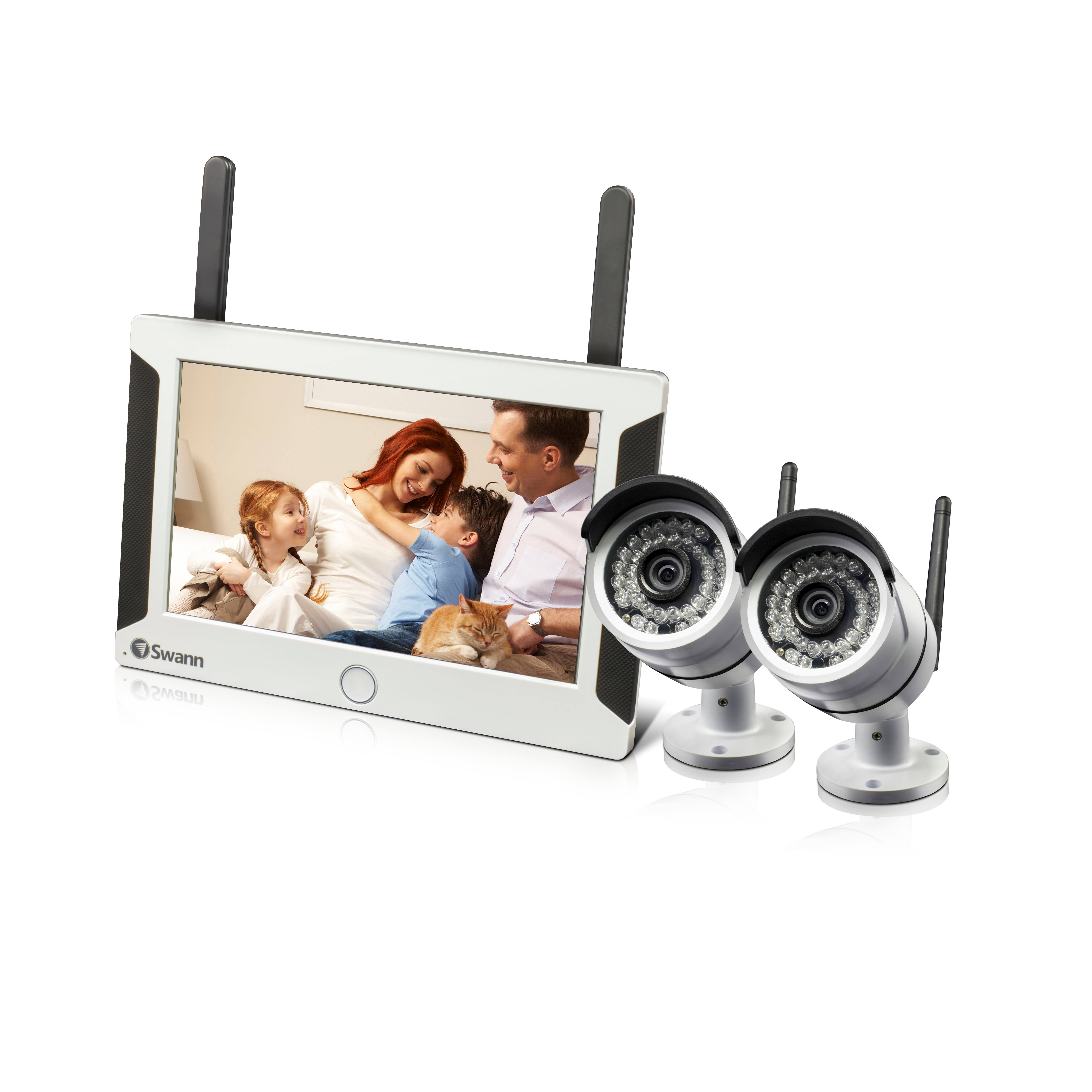 SwannSecure NVW-470 All-in-One Wi-Fi HD Monitoring 4-Channel Monitor with 2 Outdoor cameras Night Vision - Wireless - 7x22 LCD