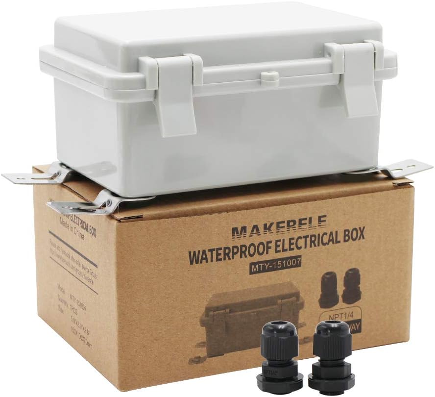 MAKERELE Outdoor Electrical Box Weatherproof Includes Internal Mounting Panel 15.711.86.7 (400300170mm) Large Project Box for Electronics Hinged Cover Plastic Clip with 2 NPT 3/4” Glands