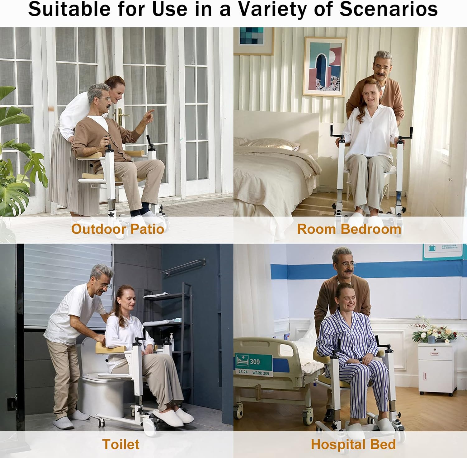 PAYRFV Patient Lift Wheelchair for Home Transport Chair with 180 Split Seat, Patient Transfer Chair Wheelchair Lift Aid, Bedside Commode with Bedpan Bathroom Wheelchair for Handicap Elderly Seniors